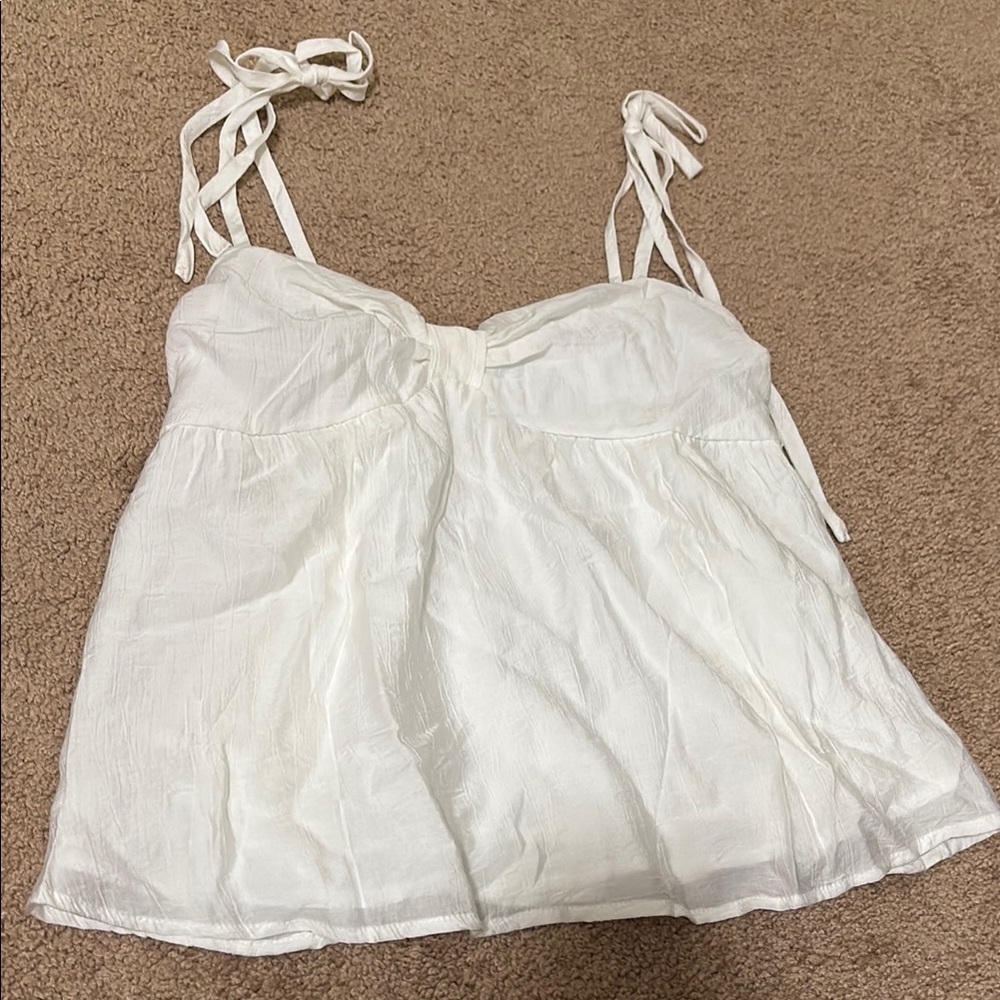 SHEIN White Smocked Tie Front Camisole